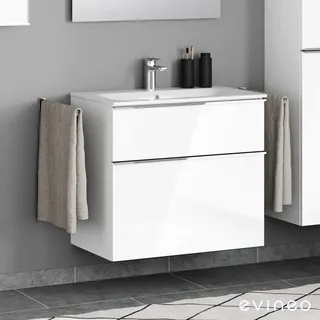 Evineo ineo4 Waschtischunterschrank mit 2 Auszügen, mit Griff, für Geberit Renova Plan Slim Waschtisch,, BE0227WH