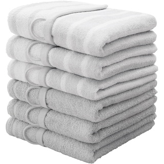 Handtuch MY HOME "Finn" Handtücher Gr. B/L: 50 cm x 100 cm (6 St.), grau (hellgrau) Handtücher Badetücher im 6 teiligen Set, Uni- und gestreiftem Design aus 100% Baumwolle