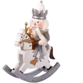 Ciao Christmas Nutcracker Toy Soldier King on Horseback with Cloak (28cm) Wooden Decoration with Fabric, White/Silver
