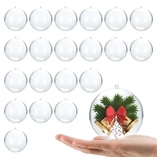 20 Stück Weihnachtskugeln Transparent, Plastikkugeln zum Befüllen, Befüllbare Weihnachtskugeln Baumschmuck, Kugeln zum befüllen für Weihnachten, DIY Dekoration, Party, Wohnkultur (8CM)