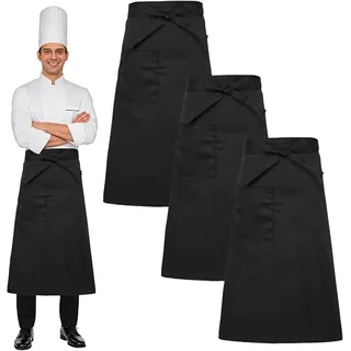 Ccykxa 3-teiliges Kellnerschürzen-set, Schwarz, Professionelle Küchenschürze Für Damen Und Herren, Restaurantschürze, Koch-/kellnerschürze, Cateringschürze, 69 X 66 Cm, Für Bistro, Café, Grill, Kondit