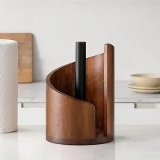 Küchenrollenhalter – Stehender Rollenhalter Aus Holz – Elegantes, Stehendes Modell Mit Rundem Fuß – Praktisch Für Küche Und Esstisch Mit Metallgestell