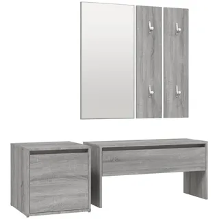 vidaXL Garderobenset, Garderobe für Flur, Flurgarderobe mit Spiegel Flurbank Box Garderobenpaneele, Wandgarderobe Flurmöbel, Grau Sonoma Holzwerkstoff