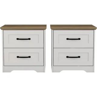 Nachtkommode OTTO HOME "Emmilia Nachttisch Set im Landhaus Design", weiß, B:55cm H:55cm T:40cm, Sideboards, 2 Schubladen je Nachttisch - viel Stauraum im Schlafzimmer