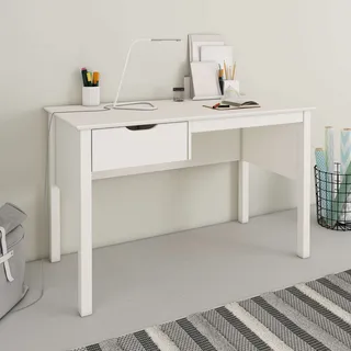 Schreibtisch HOME AFFAIRE ""KERO ", Kinderschreibtisch, zertifiziertes Massivholz" Tische Gr. B/H/T: 120 cm x 75 cm x 60 cm, 120 cm, weiß (weiß, weiß, weiß) Schreibtische mit einer Schublade, Tischbeine aus massiver Kiefer, klassisch schön