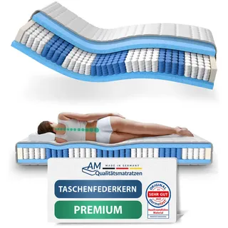 AM Qualitätsmatratzen Premium 7-Zonen Taschenfederkernmatratze 100 x 210 cm H5