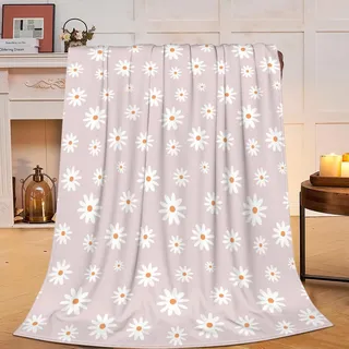 Decke mit Gänseblümchen-Motiv, superweich, gemütlich, Fleece, Gänseblümchen, Überwurf, leicht, Plüsch, Bettwäsche, Dekoration, Decke, Rosa, Geschenke für Damen, Mädchen, Jungen, Kinder, Männer, 101,6