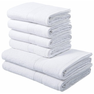 my home Handtuch Set Juna, 2 Duschtücher 70x140, 4 Handtücher 50x100, 100% Baumwolle, Walkfrottee (Set, 6-St), Handtuch-Set, mit Bordüre, Handtücher in Uni-Farben, weich weiß