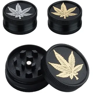 Mini Grinder Ø 30mm, Metall, 2-teilige Kräutermühle, Crusher Set für getrocknete Kräuter, Pollen, Blüten, Gewürze für Unterwegs Micro (1x Blatt in Gold)