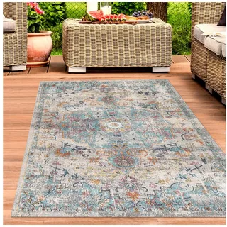 Carpetia Outdoorteppich In- und Outdoor, rechteckig, Höhe: 5 mm, mit orientalischem Vintage-Ornamentmuster blau 80 cm x 300 cm x 5 mm
