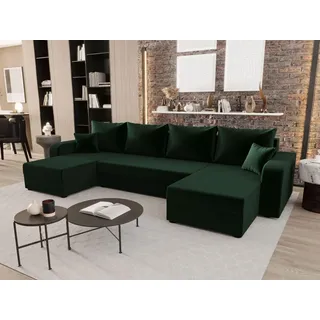 BEDANTE WOHNLANDSCHAFT HEWLET U BIS Itaka 10 Dunkelgrün mit Schlaffunktion U-Form Sofa mit Stauraum Bettkasten Wohnzimmersofa Couch Sofa Bettsofa ... - dunkelgrün