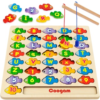 Coogam Magnetische Alphabet Zahlen Angeln Spiel, Holz ABC Buchstaben Zahlen Farbe passend Puzzle Feine Motor Montessori pädagogisches Spielzeug für Vorschule 3 4 5 Jahre alte Kleinkinder