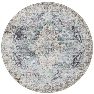 benuta Teppich George, rund, Höhe: 5 mm, Vintage-Look, Kurzflor, Teppich Wohnzimmer, Schlafzimmer, Waschbar blau rund | Ø 160 cm x 160 cm x 160 cm x 5 mm