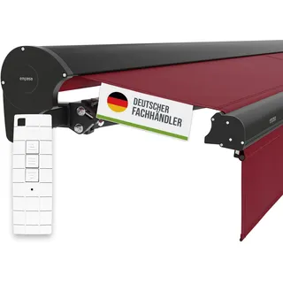 empasa Elektrische Kassettenmarkise 'Expert' Gelenkarmmarkise Markise Sonnenschutz mit manuell ausfahrbarem Volant, komplett vormontiert, Farbe:weinrot, Größe:3 x 2.5 m
