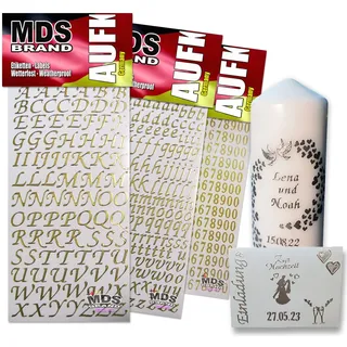 MDS Brand 1,5cm Buchstaben zum aufkleben einfach zum basteln und gestalten von Scrapbook & Karten, auch EIN Super Alternative zu wachsbuchstaben Kerzen 70 (Gold)