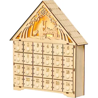 HOMCOM Adventskalender zum Befüllen 24 Schubladen Fächer Weihnachtskalender mit LED-Lichtern Adventskalenderbox Weihnachtsdekoration DIY MDF-Platte Naturholz 26,6 x 6 x 30 cm   Aosom