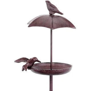 Moritz Vogeltränke Erdspieß 95 cm braun – Vogelbad Stab Vogel Gartendeko | Frostbeständige Trinkstelle mit Ziervogel über der Schale, für Beet, Rasen und Pflanzkübel, wetterfest und nostalgisch