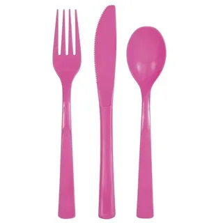Plastik Besteck pink 18 tlg. Löffel Messer Gabeln