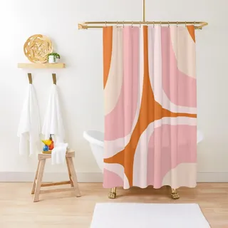 ZGDPBYF Duschvorhang, Retro-Rillen, minimalistisch, abstrakt, wasserdicht, mit Haken, 180 x 180 cm (B x H), Rosa und Orange