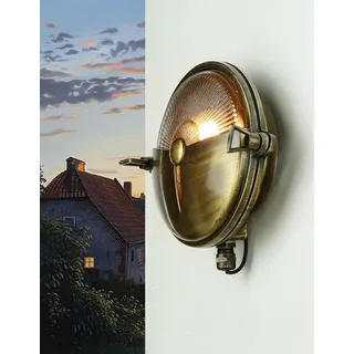 Außen Wandlampe Messing rund Ø 18 cm IP64 Riffelglas Maritim wetterfeste Außenleuchte Balkon Terrasse Haustür - Bunt