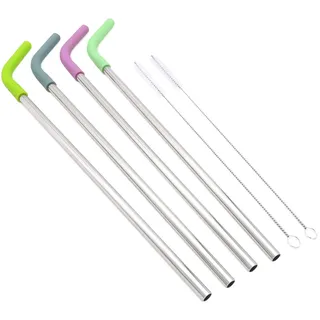 Große Trinkhalme, wiederverwendbar, 33 cm, extra lang, 8 mm, extra breit, Lebensmittelqualität, 18/8 Edelstahl, Saft, heiße Getränke – Set mit 4 + 2 Reinigungsbürsten
