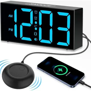 Digitaler Wecker Mit Vibration, Extra Lautem Morgenalarm, 7-zoll-led-licht, Vibrationswecker Für Gehörlose Und Schwerhörige, Schlummerfunktion, Einstellbare Lautstärke Und Helligkeit, Usb-aufladbar