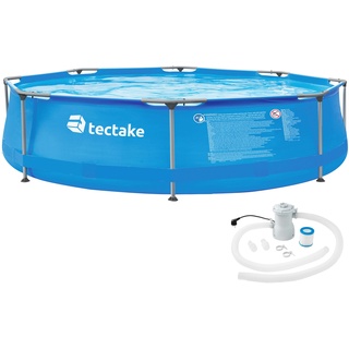 tectake Swimming Pool rund mit Stahlrahmen und Filterpumpe Ø 300 x 76 cm - blau - 402895