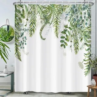 ChloropLastid Duschvorhang für Badezimmer, Pflanze, botanisches Eukalyptusblatt, Aquarell, grüne Blätter, florales Badezimmer-Dekor, wasserdichter Stoff, Duschvorhang-Set, 183 x 183 cm, mit Haken