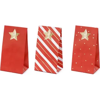 Adventskalender Tüten zum Befüllen 8x6,5x18cm Papier Set Rot - Rot