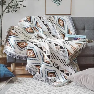 Csparkv (geometrisches Muster, 130 X 180 Cm) Sofadecke Mit Quasten, Strickdecke Im Azteken-stil, Für Zuhause, Büro, Reisen Und Camping