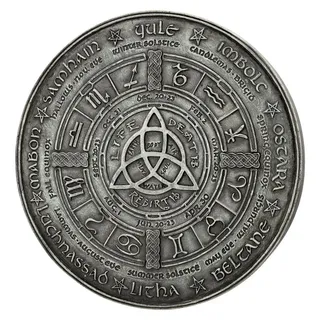 Figuren Shop GmbH Wanddekoobjekt Wandrelief - Wicca Kalender - Fantasy Deko magische Wanddekoration grau