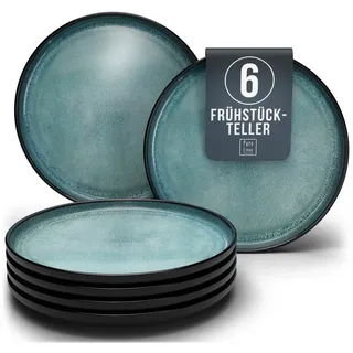 PURE LIVING INTERIOR DESIGN Geschirr-Set Ibiza Dessertteller, Frühstückteller, 6er-Set, 20 cm, Petrol (6-tlg), 6 Personen, Steingut schwarz