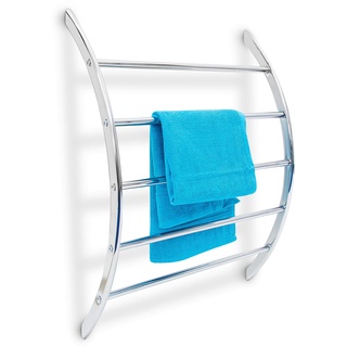 Relaxdays Wand-Handtuchhalter mit 5 Stangen HxBxT: 70 x 56,5 x 15,5 cm Badetuchhalter aus verchromtem Stahl mit 5 Handtuchstangen als Ablage für Badetücher und Badesachen in modernem Design, silber