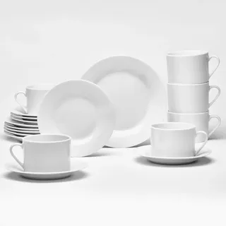 Van Well Kaffeeservice Berlin, Weiß, Keramik, 18-teilig, 230 ml,230 ml, lebensmittelecht, Essen & Trinken, Geschirr, Geschirr-Sets, Kaffeeservice