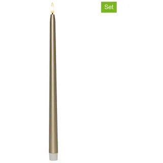 STAR Trading 2er-Set: LED-Stabkerze "Flamme Metal" in Gold - (H)39 x Ø 2,1 cm