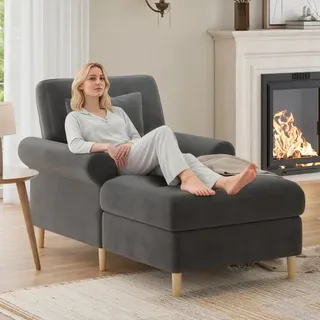 Gepolsterter Relaxsessel, Klappbarer Schlafsessel, Bequemer Lesesessel, Lounge-sessel, Xxl Großer Lesesessel, Samtbezogener Lounge-sessel, Sitzsack Für Wohn- Und Schlafzimmer,gray