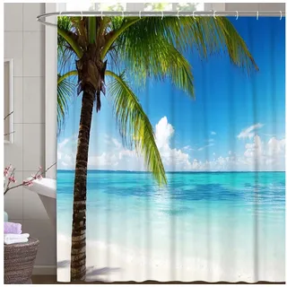 M&W DAS DESIGN Duschvorhang 180x200 Shower curtains Anti schimmel Waschbar Palm vor der Küste