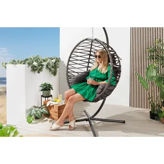 riess-ambiente Hängesessel IBIZA anthrazit (Einzelartikel, 1-St), Outdoor · Stahl · Gartenmöbel · zusammenklappbar · Polyrattan · Balkon grau