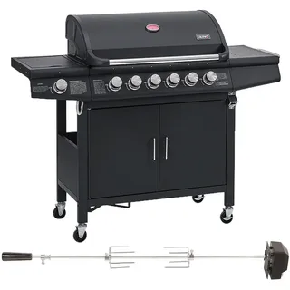 TAINO RED 6+1 Set Gasgrill mit Drehspieß 6-Brenner Grillwagen Grillspieß-Auflage Piezo-Zündung elektrischer Drehspieß