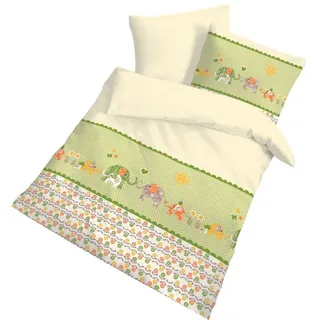 DOBNIG Babybettwäsche Biber Babybettwäsche 2tlg 100x135cm Elefanten grün Made in Germany, Biber, 2 teilig, Warme Biber Flanell Baby Kinder Bettwäsche 100x135 Herbst Winter grün