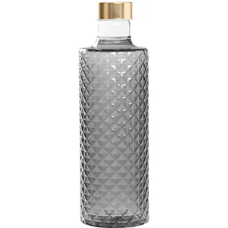 Zafferano Isolano Wasserflasche Glas, Borosilikat Karaffe, handgemacht, leicht & robust, Diamantdesign, inkl. 2 Verschlüsse, Farbe Grau