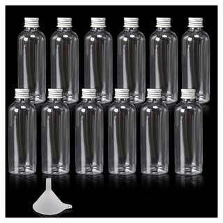 Kitnish Mini-Alkoholflaschen, 60 ml, Kunststoffflaschen mit silberfarbenem Schraubverschluss, wiederverwendbare leere Flaschen mit Trichter, Partys und Hochzeiten, kleine Gastgeschenkflaschen (12
