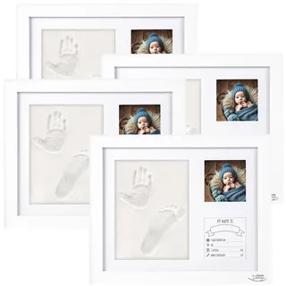 4er-Set Gipsabdruck-Set, Baby-Hand & Fußabdruck, Holzrahmen, 28 x 23cm