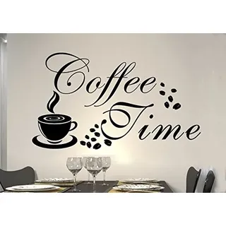 Wandtattoo wandaufkleber Aufkleber Wandsticker wall sticker Wohnzimmer Schlafzimmer Kinderzimmer KÜCHE 30 Farben zur Wahl Wandtext Wandwort Wandspruch spruch Zitat Küche Schriftzug CAFE COFFEE KAFFEE KÜCHE Herz wkf15(070 schwarz, Größe1:ca.50x30cm )