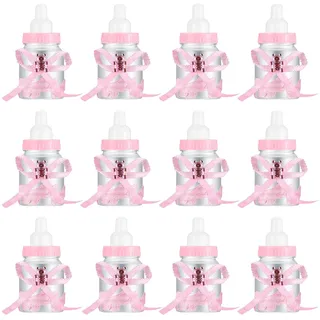12 Plastikflaschen zum Befüllen, für Baby Party & Gender Reveal Deko | Candy Bottles, Reusable Decoration for Baby Shower, Party, Christening - Pink