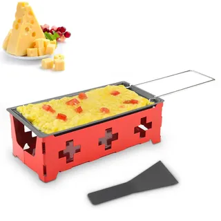 HERCHR Mini-Raclette-Tischgrill Für 2 Personen, Tragbare, Faltbare Antihaft-Käsegrillpfanne, Käseschmelzpfanne Bei Kerzenlicht Mit Raclette-Spatel Für Zuhause, Camping