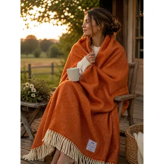 Merino Schafwolldecke/Kuscheldecke, Decke 100% Sale Merino Wolle - Lammwolle Schafwolle Merinowolle Wolle Decke 160 x 200 cm (Red Orange)