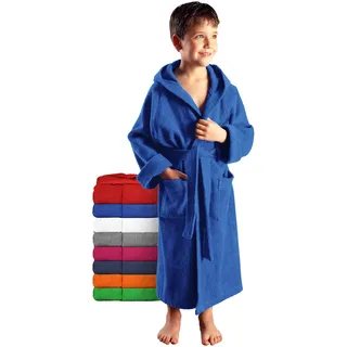 Arus Kinder-Bademantel mit Kapuze für Jungen und Mädchen, 100% Baumwolle Frottee, lang, ÖKO-TEX zertifiziert, große Farbauswahl - 164