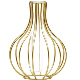 Wankd Gold Vase Nordic Schmiedeeisen Laterne-förmigen Blumenvase Glasröhre Metalldraht Kerzenhalter für Hochzeit Dekoration (Gold)
