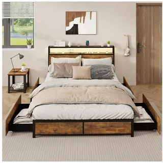 Costway Doppelbett 160 x 200 cm Braun